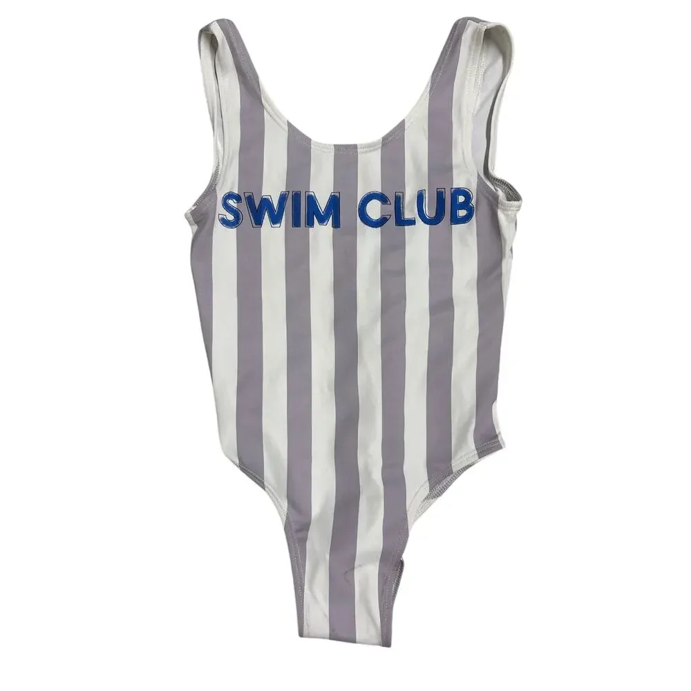 NEW Sz8-9 Sunday Collective Purple Stripe Girls Swim One piece SWIM CLUB